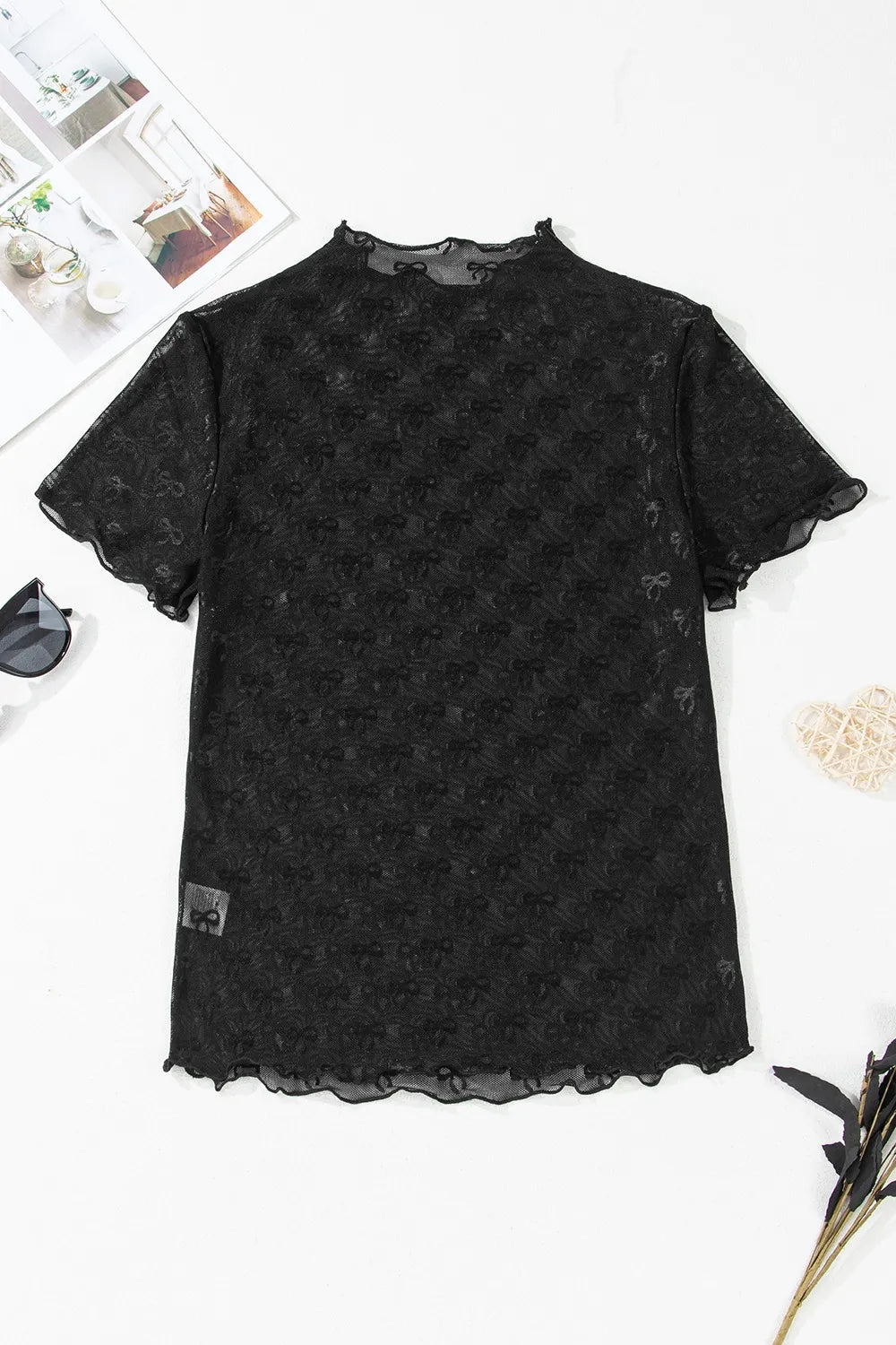 Sheer Mesh Short Sleeve Top.