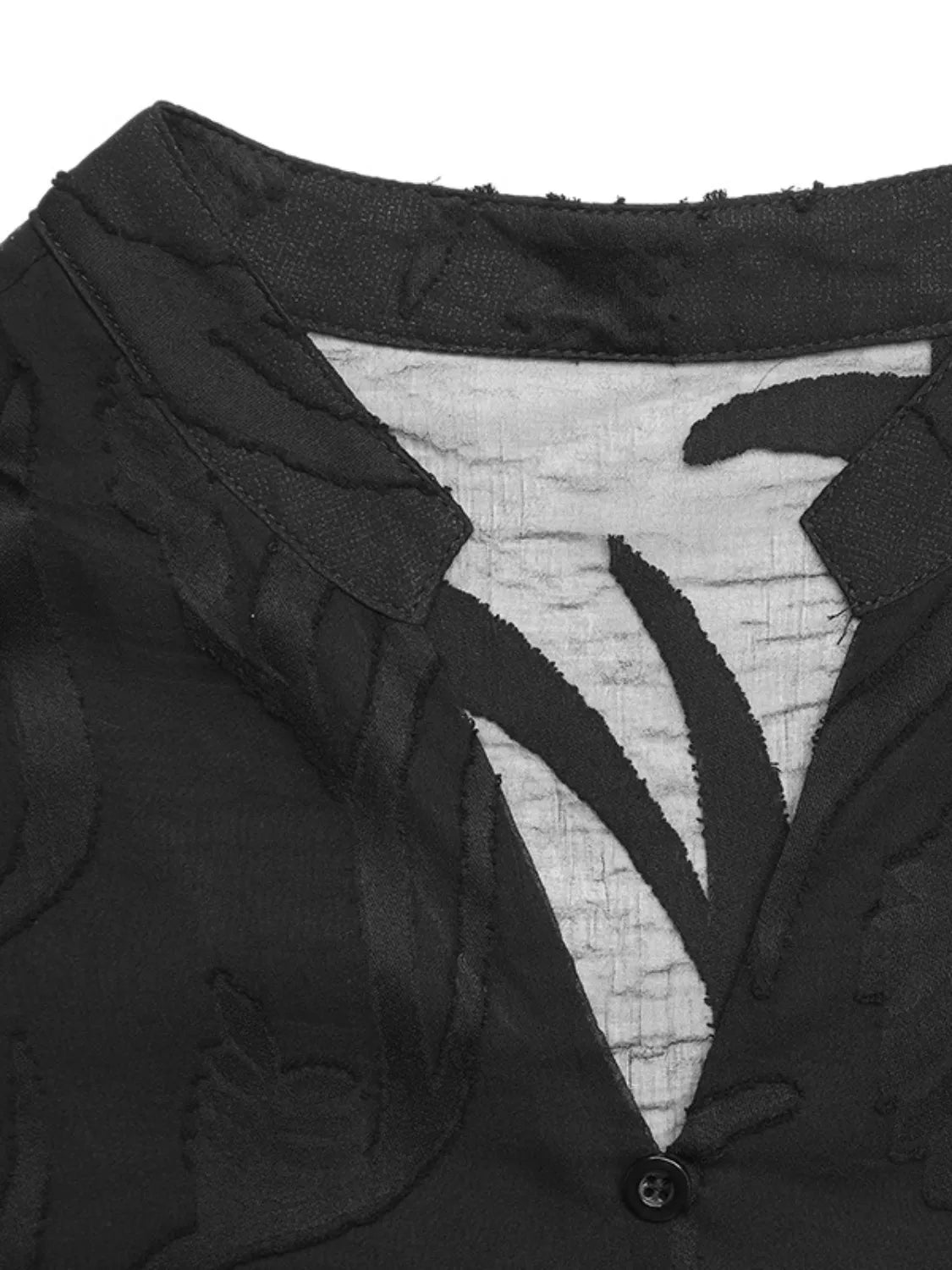 Sheer Notched Button Front Blouse.