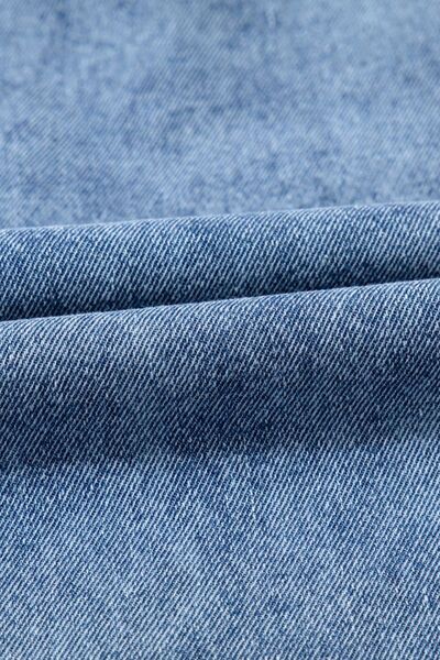 Short Sleeve Collared Patched Pocket Denim Mini Dress.