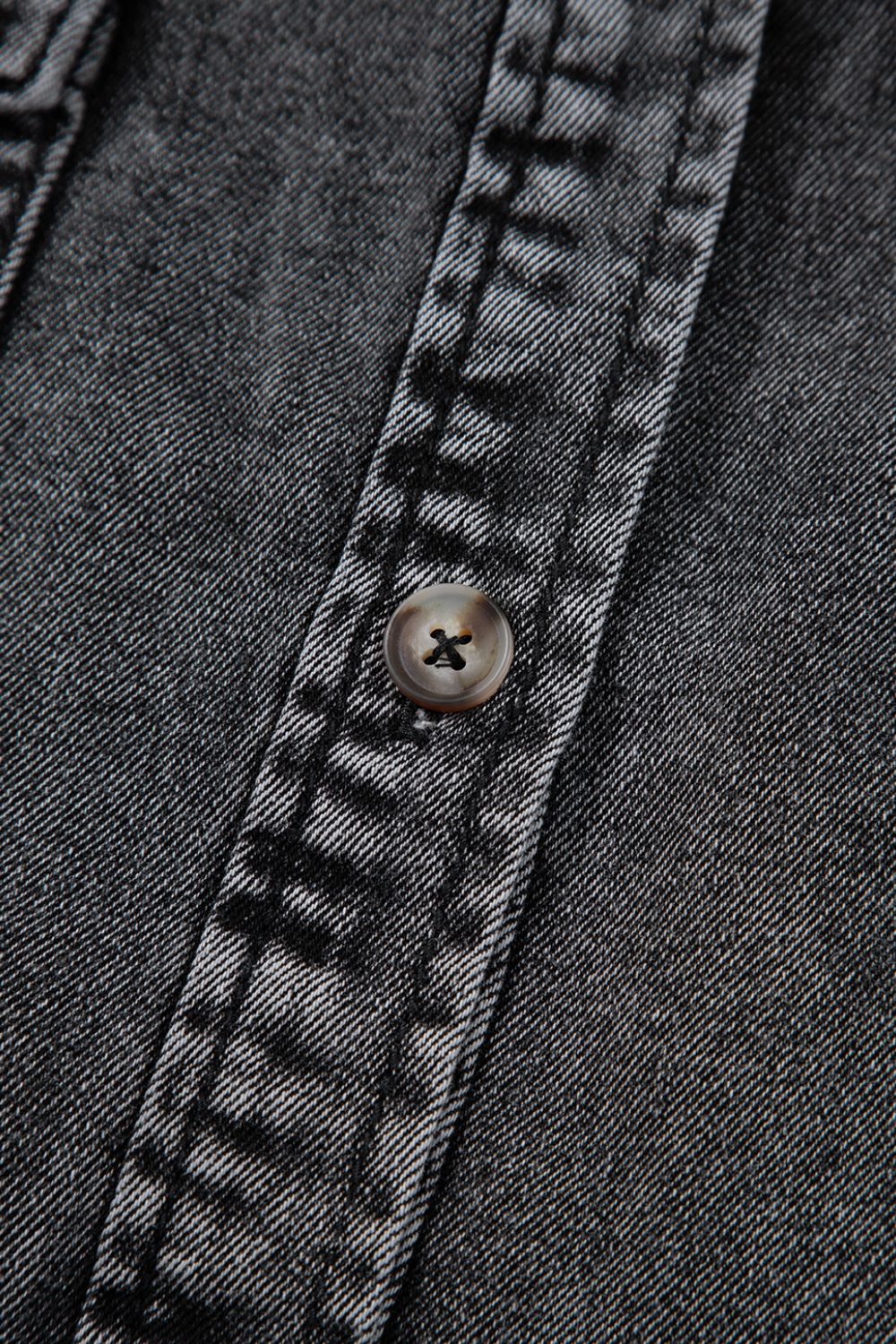Short Sleeve Flap Pocket Button Up Raw Hem Denim Shirt.