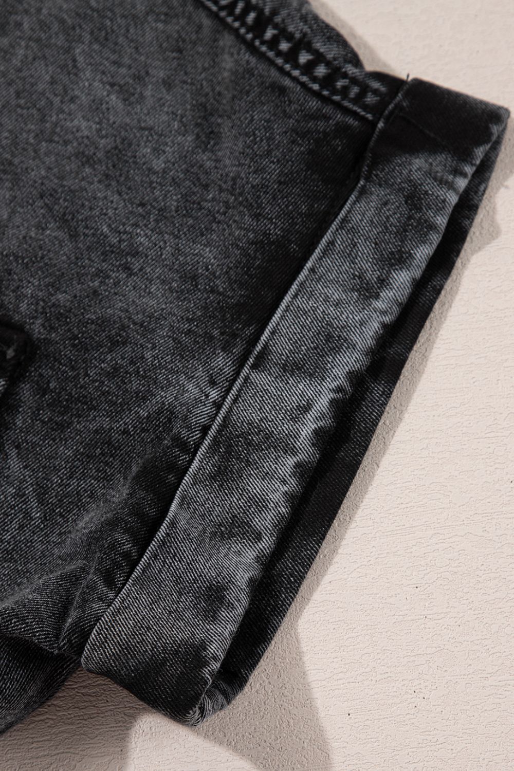Short Sleeve Flap Pocket Button Up Raw Hem Denim Shirt.