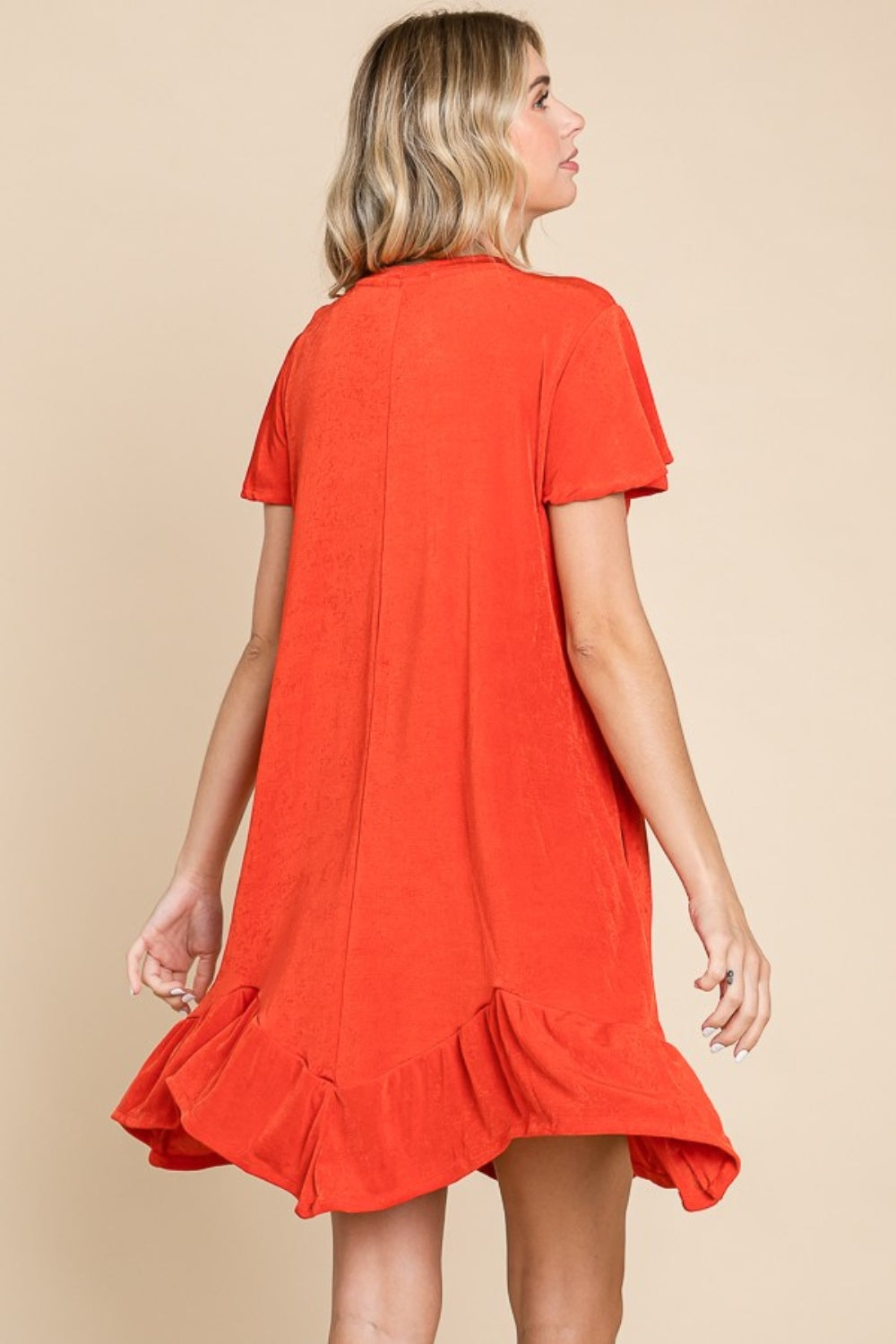 Culture Code Full Size Short Sleeve Ruffled Asymmetric Hem Dress.