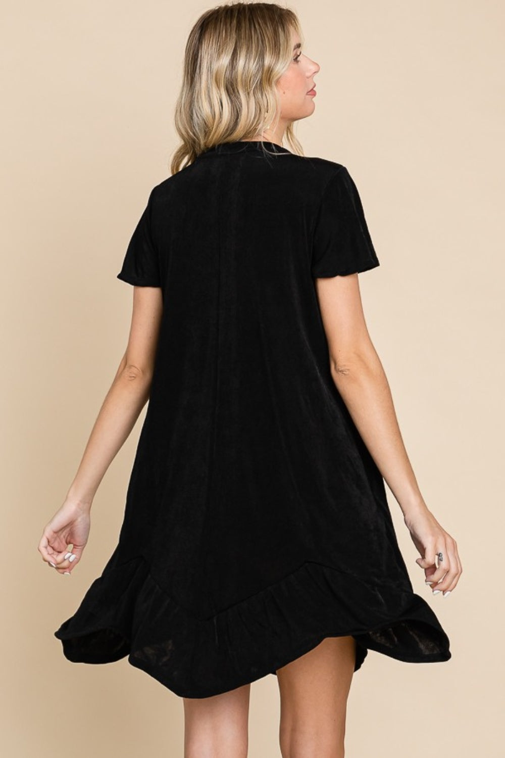 Culture Code Full Size Short Sleeve Ruffled Asymmetric Hem Dress.