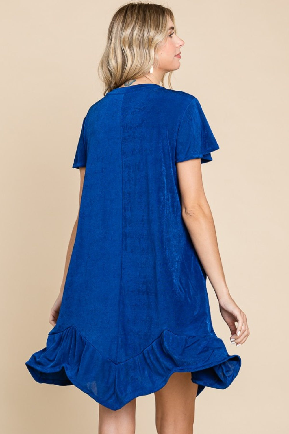 Culture Code Full Size Short Sleeve Ruffled Asymmetric Hem Dress.