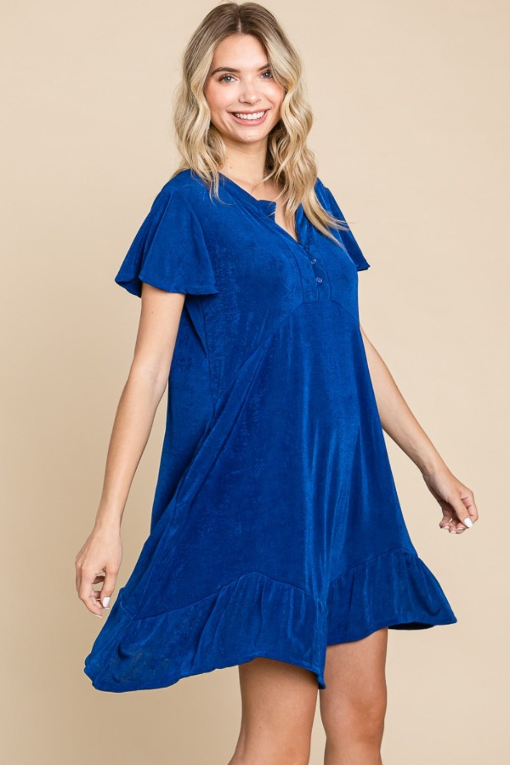 Culture Code Full Size Short Sleeve Ruffled Asymmetric Hem Dress.
