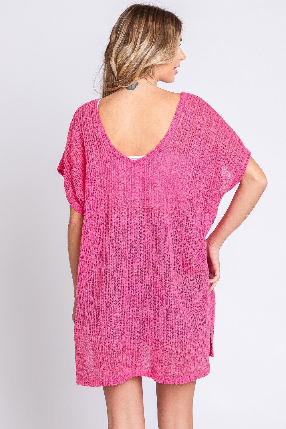 Geegee Short Sleeve Side Slit Knit Cover Up Dress.