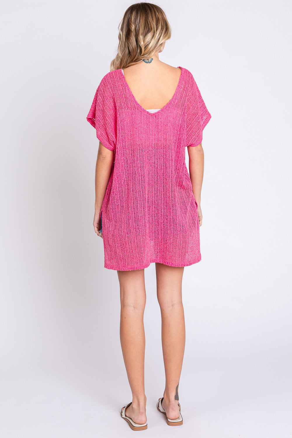 Geegee Short Sleeve Side Slit Knit Cover Up Dress.