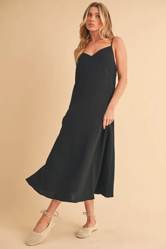 Aemi Co Side Button Midi Cami Dress.