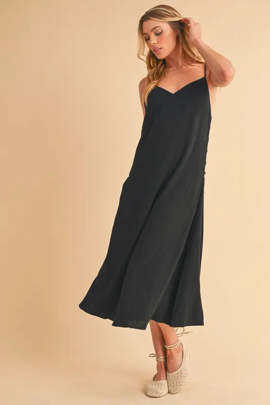 Aemi Co Side Button Midi Cami Dress.
