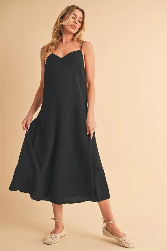 Aemi Co Side Button Midi Cami Dress.
