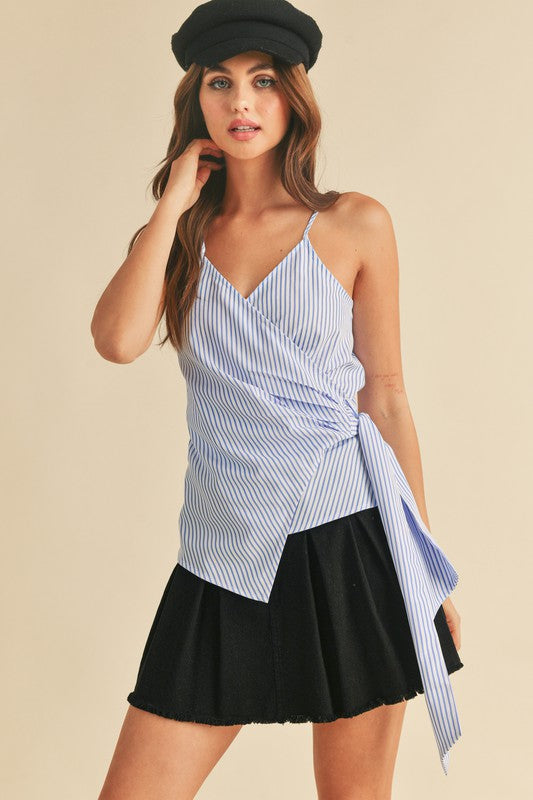 Shoulder ribbon tied contrast tank, opaque and slightly stretchy.