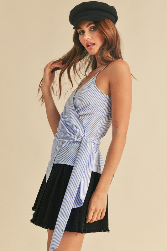 Shoulder ribbon tied contrast tank, opaque and slightly stretchy.