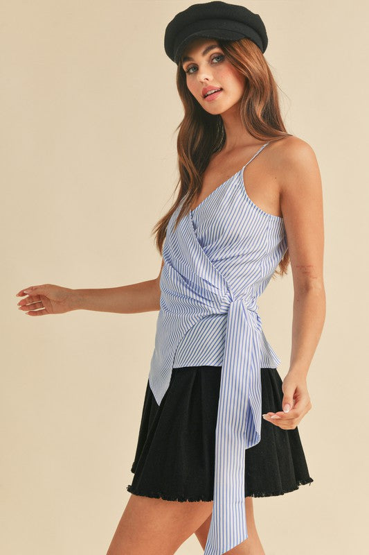 Shoulder ribbon tied contrast tank, opaque and slightly stretchy.