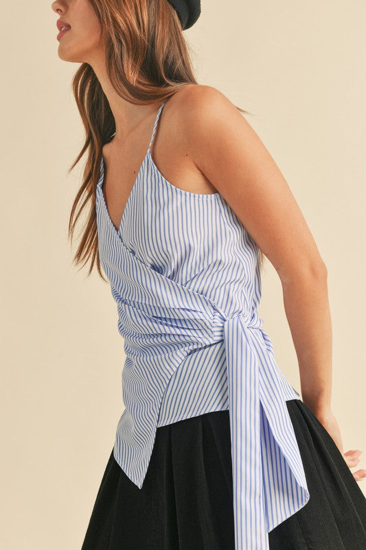 Shoulder ribbon tied contrast tank, opaque and slightly stretchy.