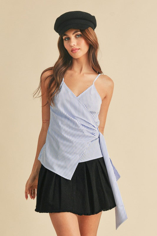 Shoulder ribbon tied contrast tank, opaque and slightly stretchy.