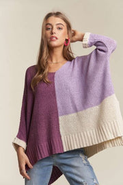 Adora Side Slit Color Block Long Sleeve Sweater.
