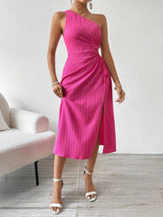 Side Slit Cutout Single Shoulder Dress.