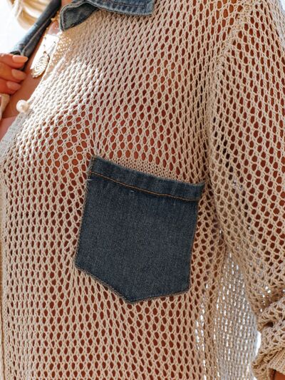 Side Slit Openwork Collared Neck Cover-Up.