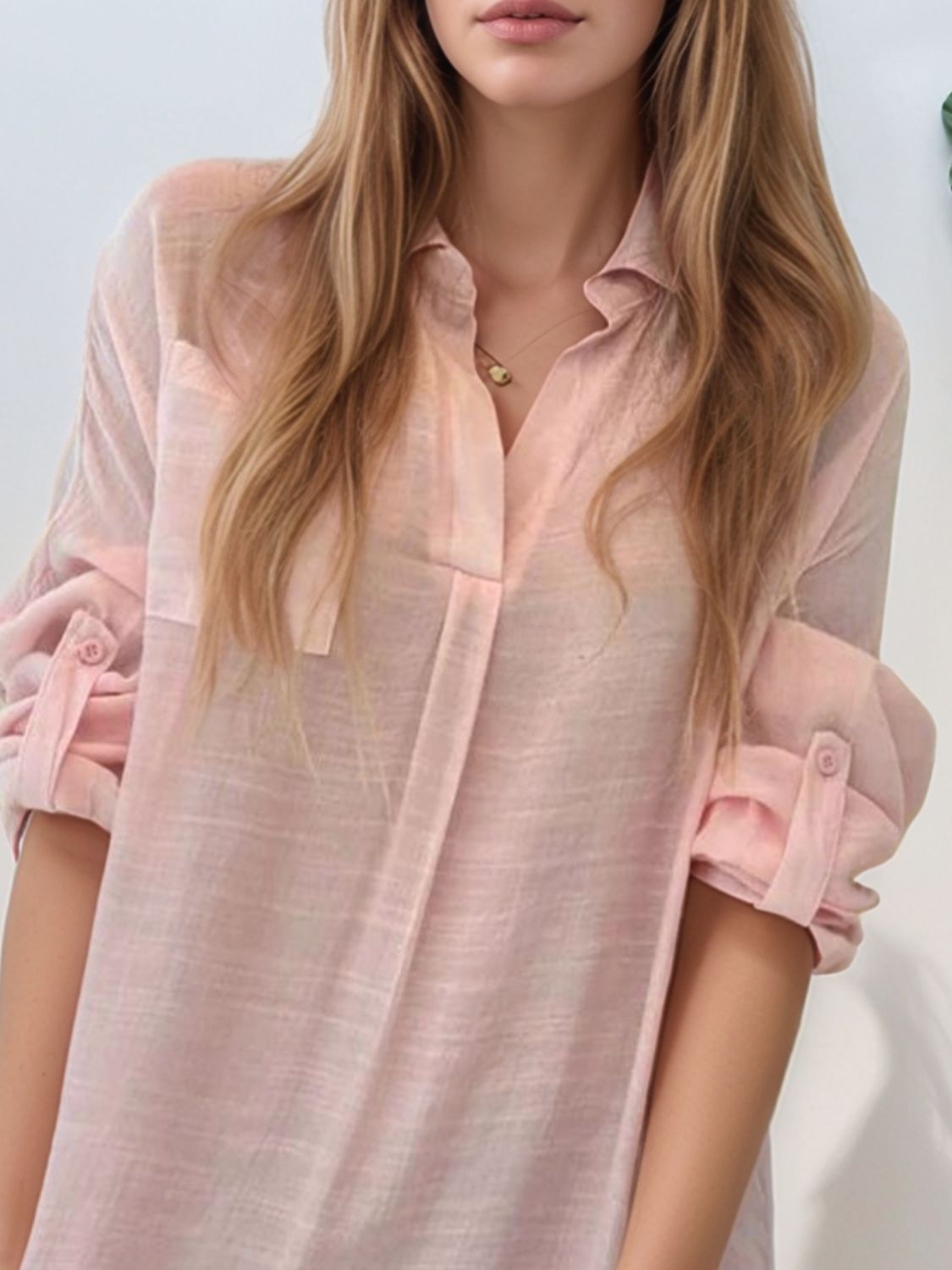 Full Size Side Slit Roll-Tab Sleeve Mini Shirt Dress Plus Size.
