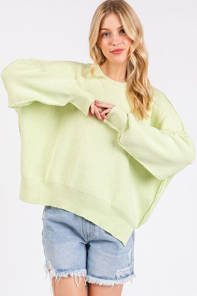 Mittoshop Side Slit Round Neck Drop Shoulder Sweater.