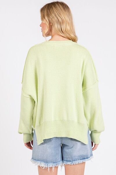 Mittoshop Side Slit Round Neck Drop Shoulder Sweater.