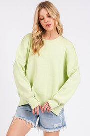 Mittoshop Side Slit Round Neck Drop Shoulder Sweater.