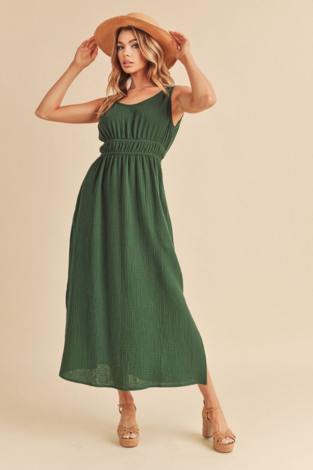 Aemi Co Side Slit Round Neck Sleeveless Tank Dress.