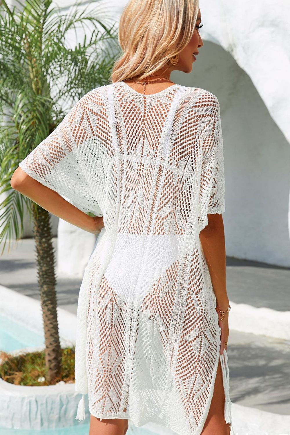 Angel Wings Side Slit Tassel Openwork Cover-Up Dress.