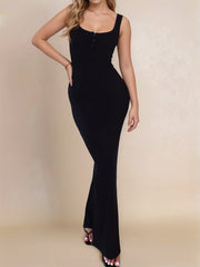 Devine Side Slit Wide Strap Maxi Dress.