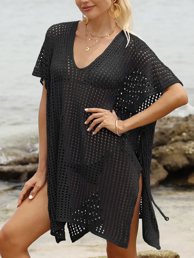 Side Tied V-Neck Cover-Up with Cutout.