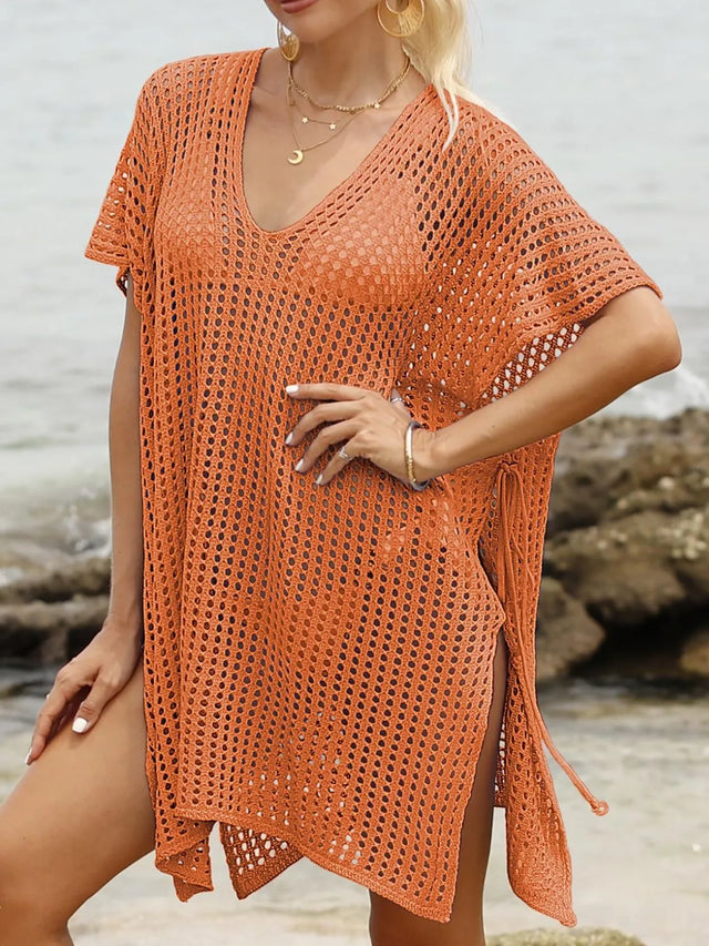Side Tied V-Neck Cover-Up with Cutout.