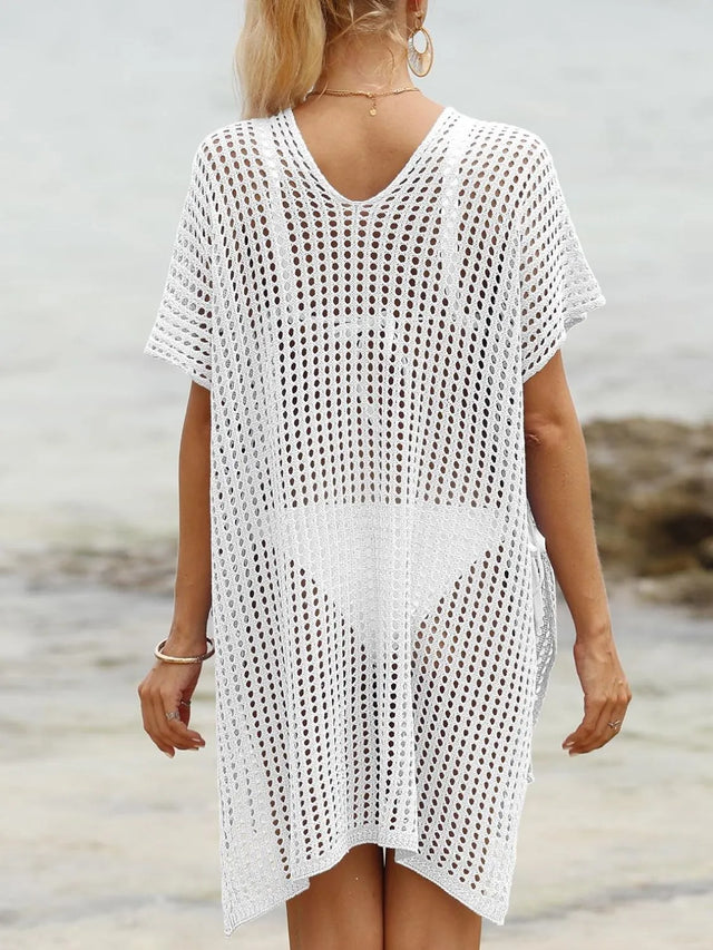 Side Tied V-Neck Cover-Up with Cutout.