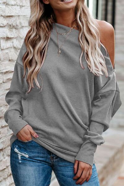 Single Shoulder Long Sleeve Sweatshirt with Zip.