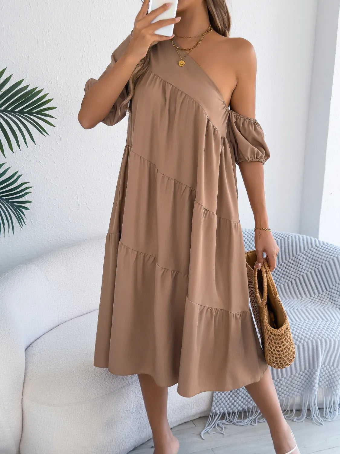 Single Shoulder Tiered Dress.
