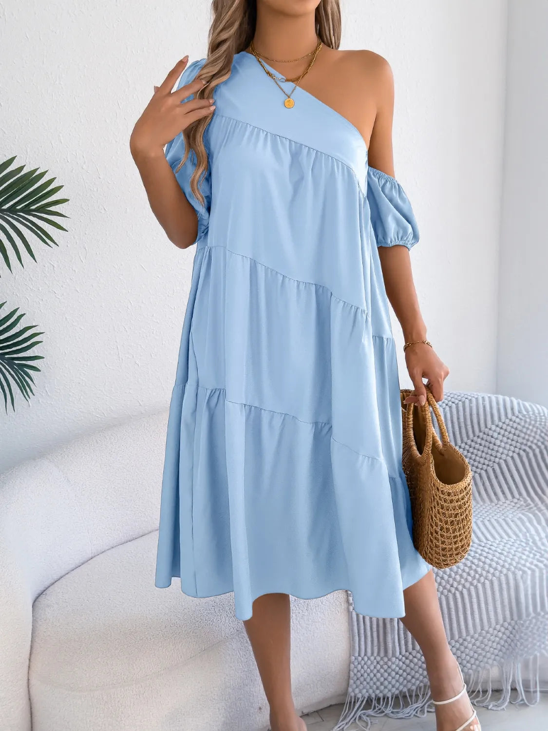 Single Shoulder Tiered Dress.