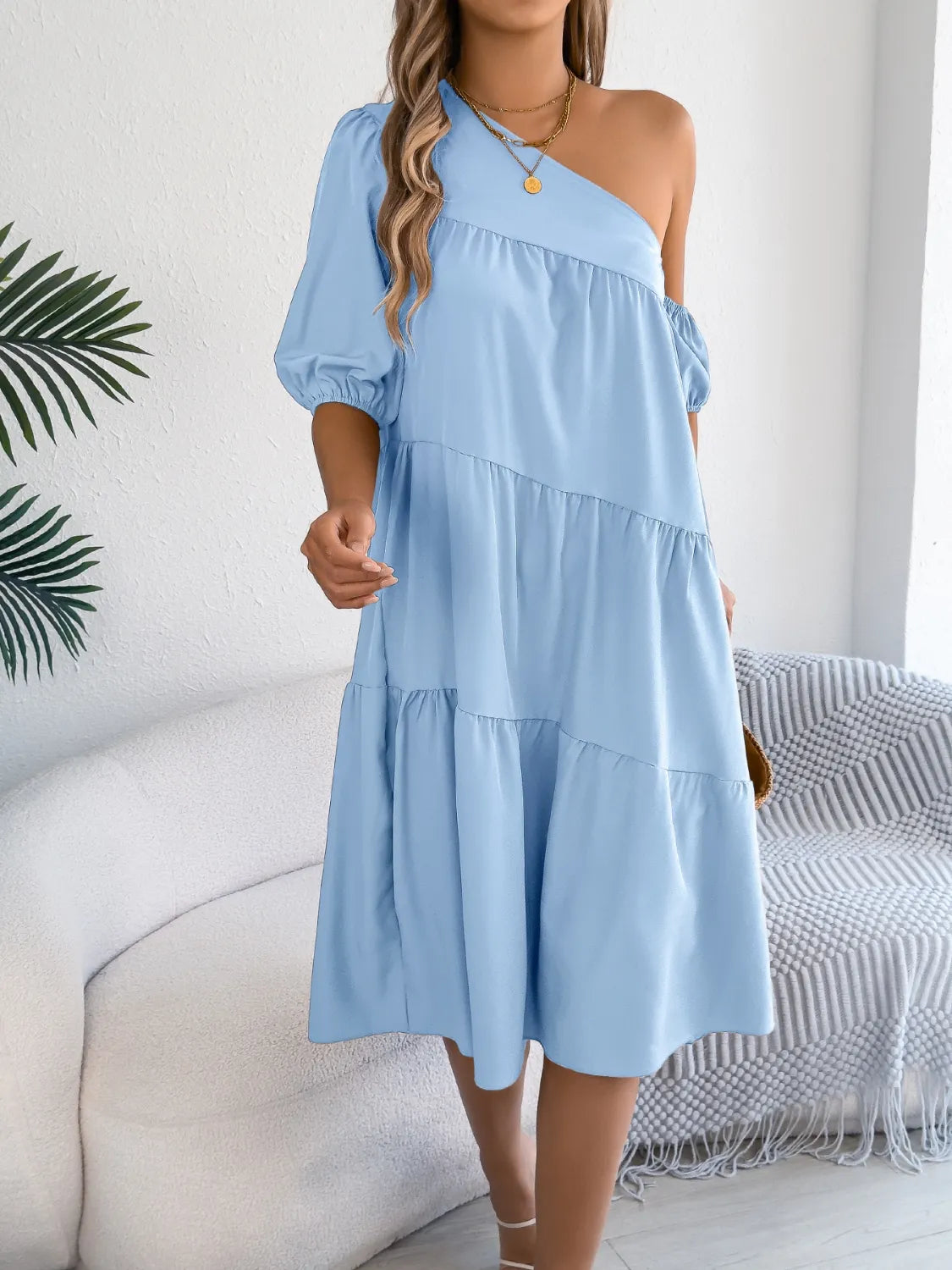 Single Shoulder Tiered Dress.