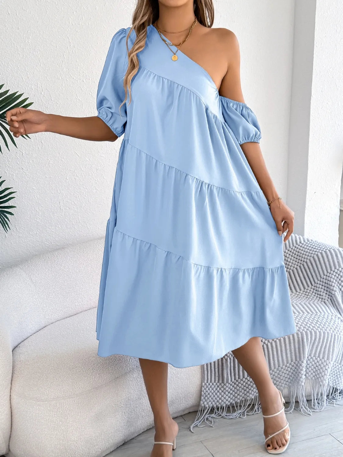 Single Shoulder Tiered Dress.