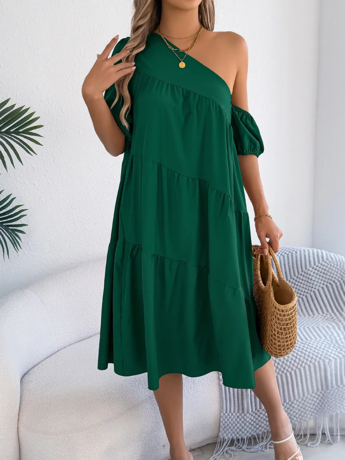 Single Shoulder Tiered Dress.
