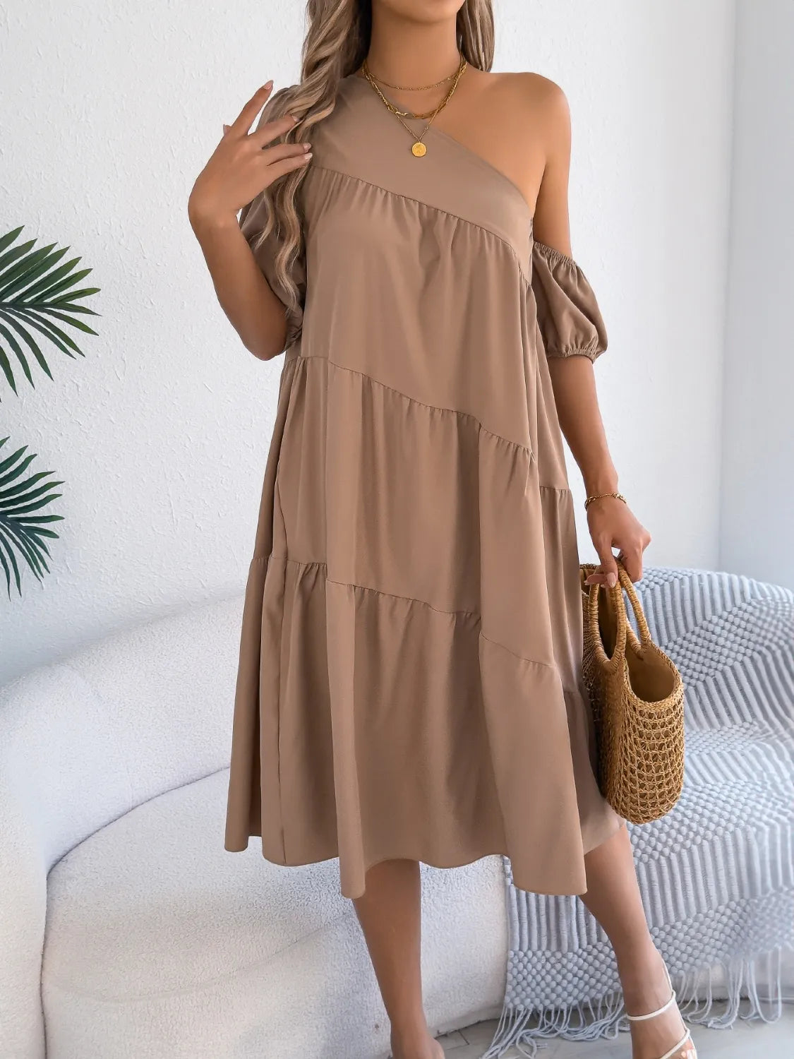 Single Shoulder Tiered Dress.