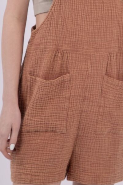 Sleeveless Double Gauze Overalls with Pockets.