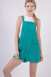 Sleeveless Double Gauze Overalls with Pockets.
