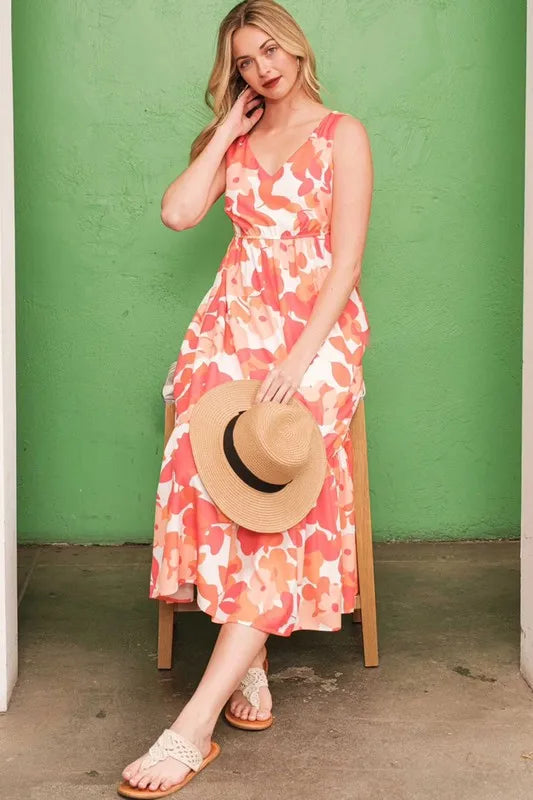 Lime N Chili Sleeveless Floral Print V-Neck Midi Dress.