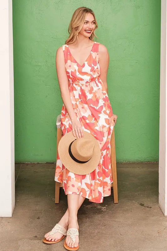 Lime N Chili Sleeveless Floral Print V-Neck Midi Dress.