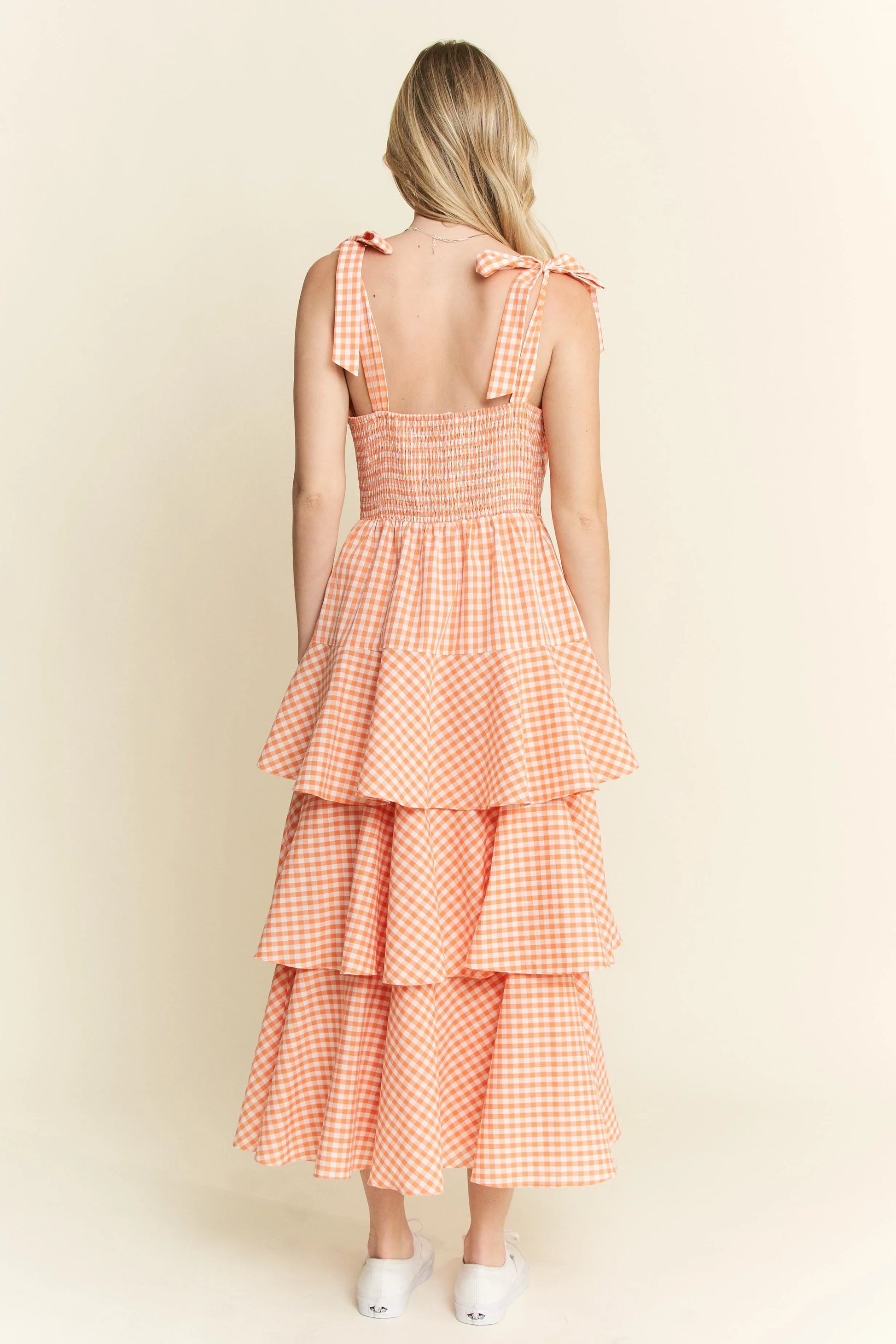Jade by Jane Sleeveless Gingham Print Tiered Midi Dress.
