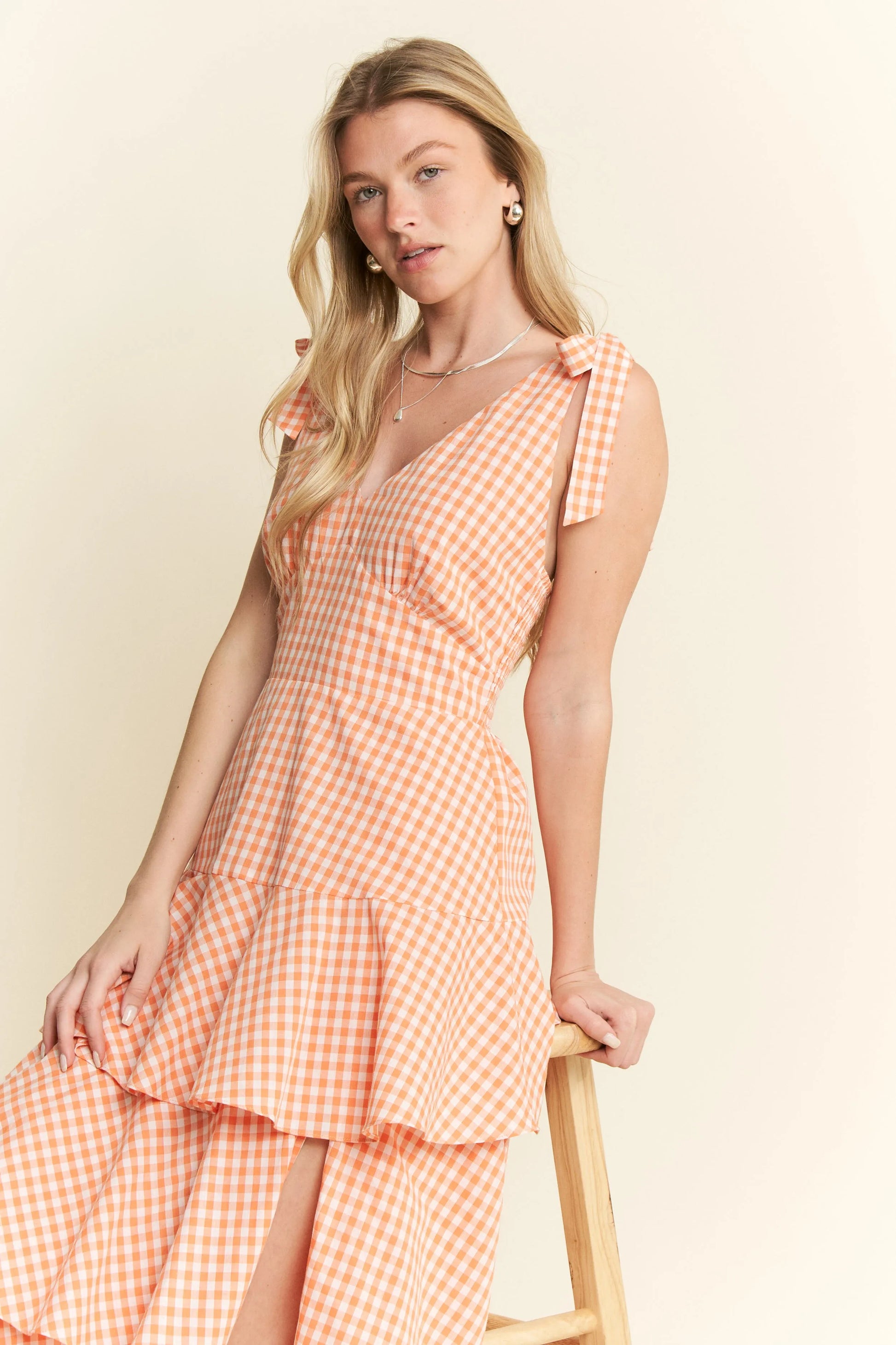 Jade by Jane Sleeveless Gingham Print Tiered Midi Dress.