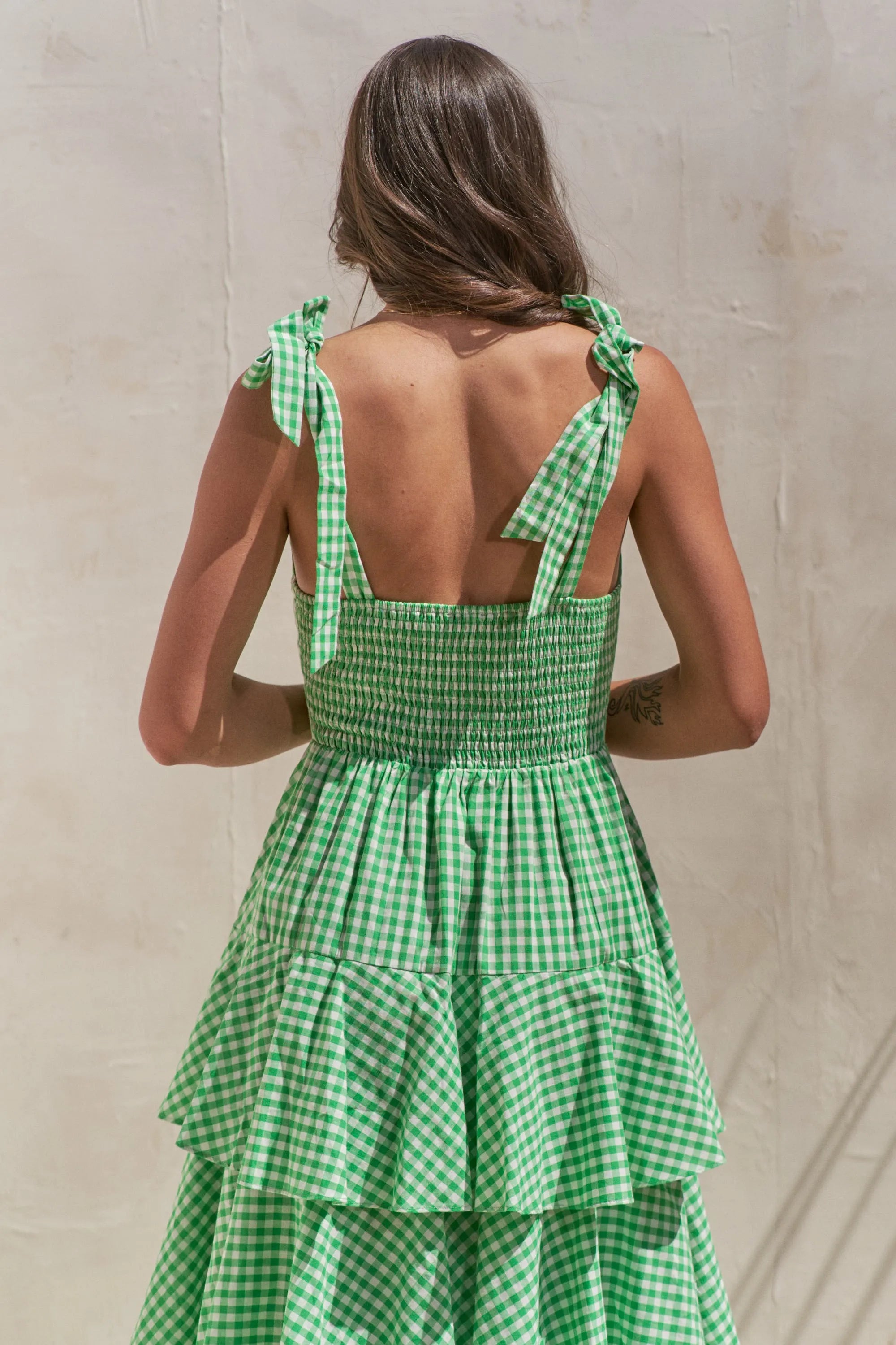 Jade by Jane Full Size Sleeveless Gingham Print Tiered Midi Dress Plus Size.