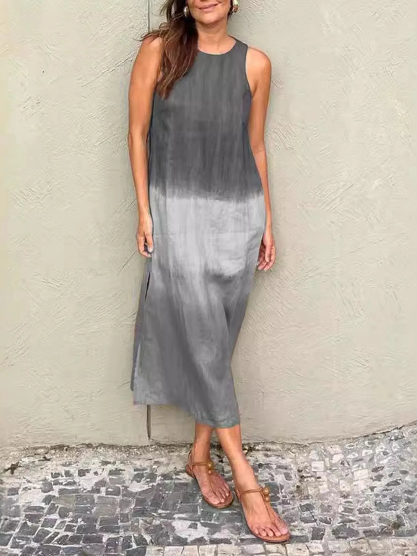 Full Size Sleeveless Gradient Tank Midi Dress Plus Size.