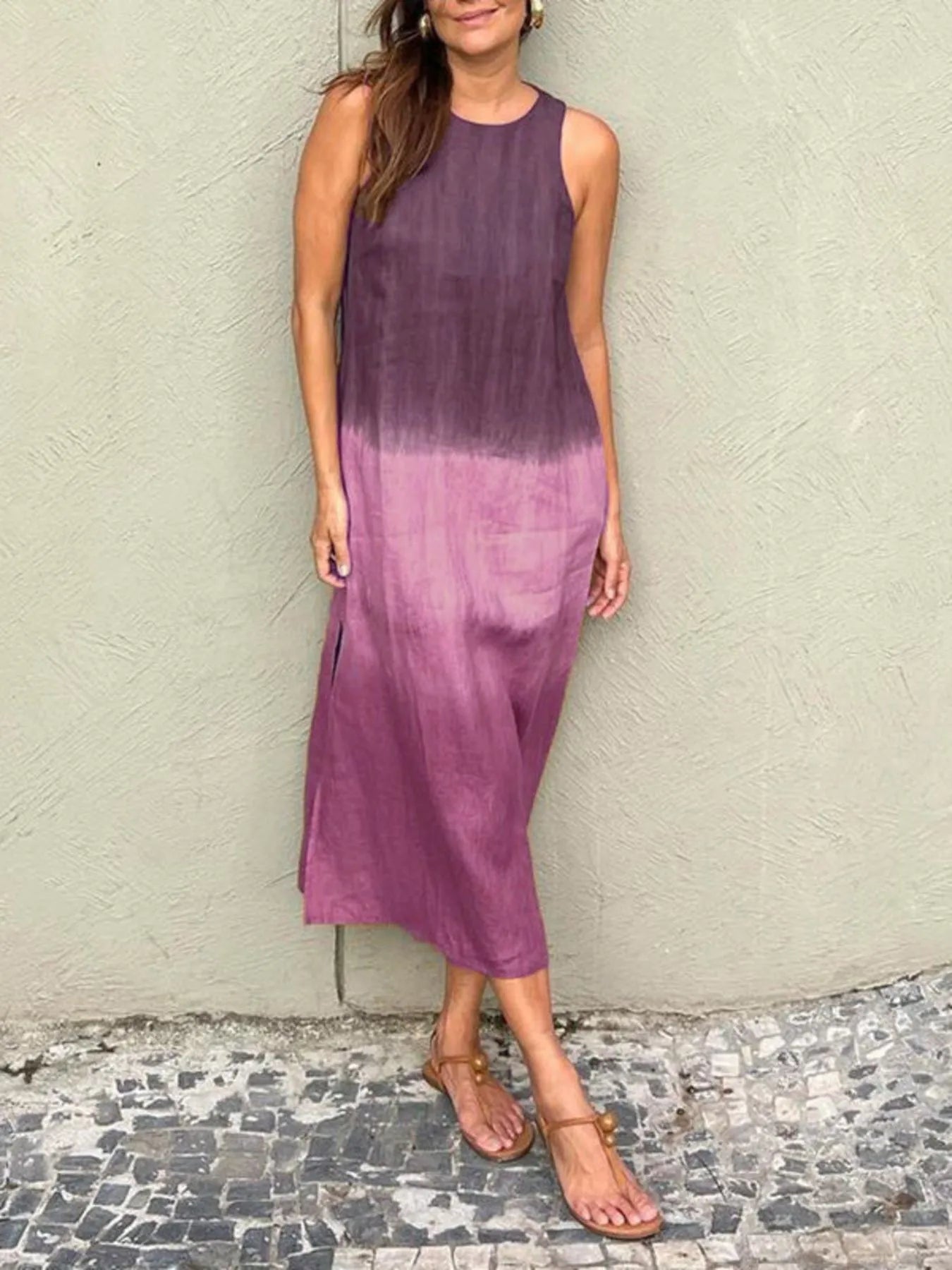 Full Size Sleeveless Gradient Tank Midi Dress Plus Size.