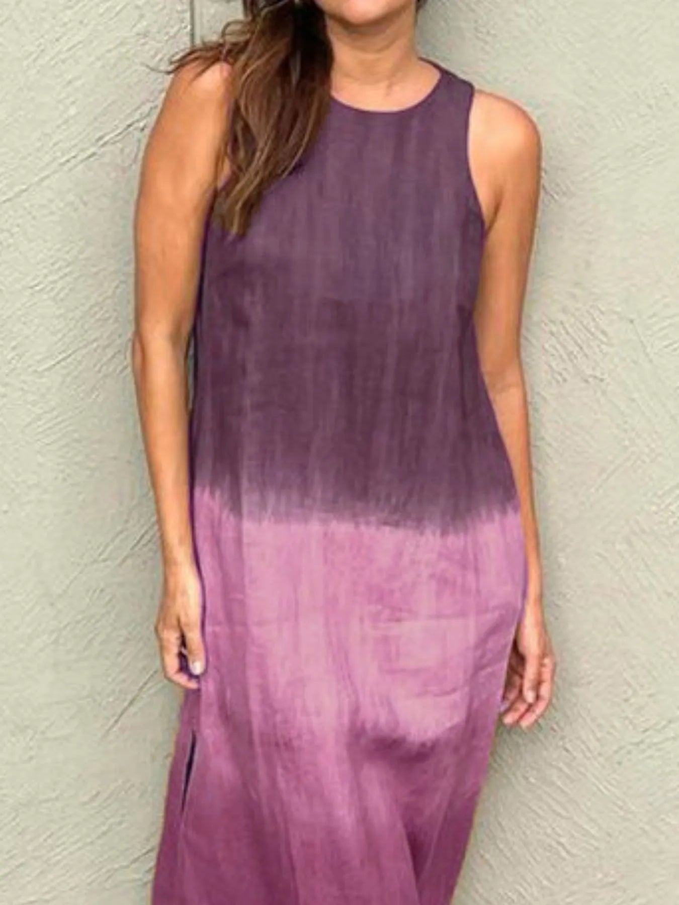 Full Size Sleeveless Gradient Tank Midi Dress Plus Size.