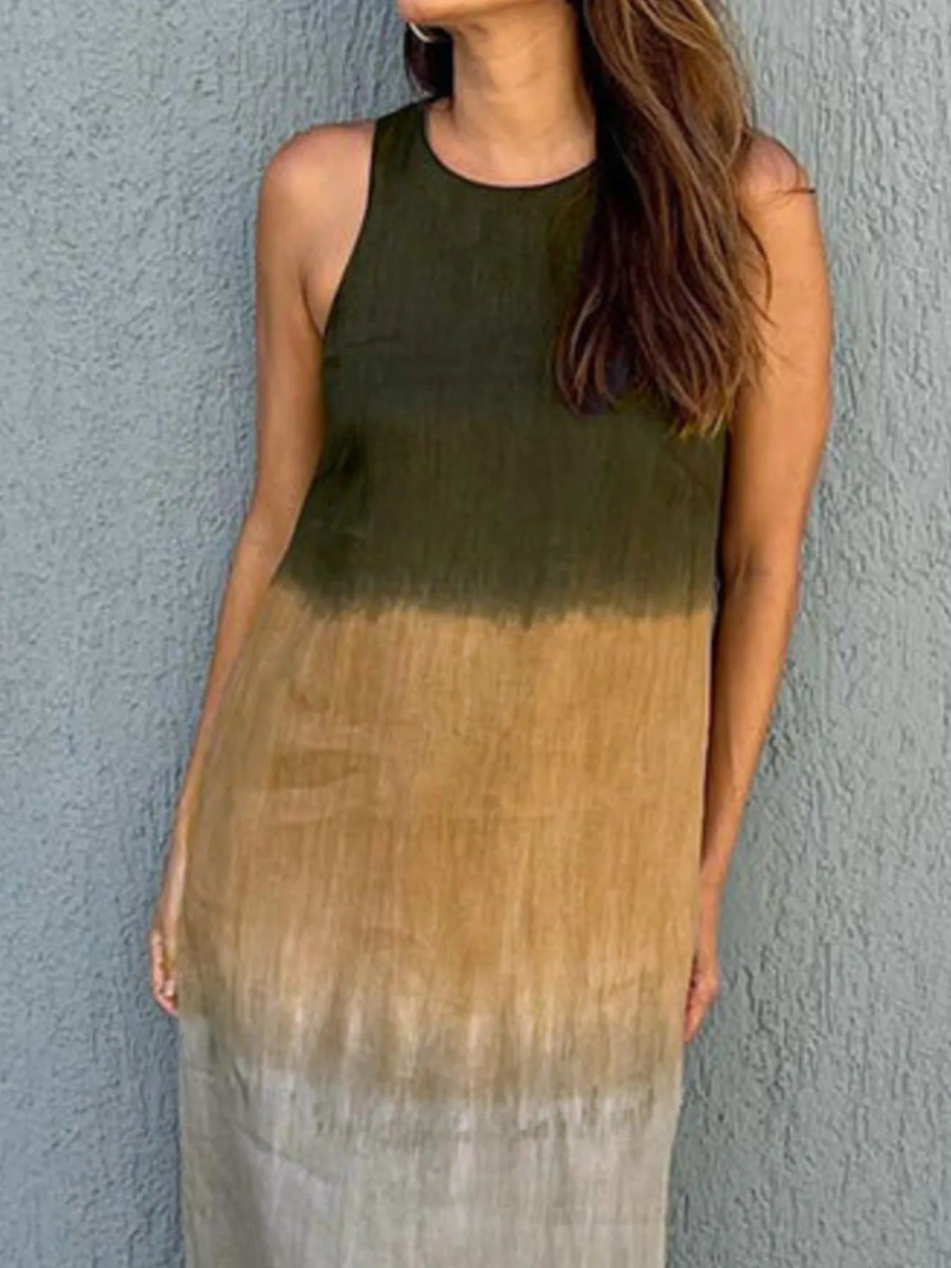 Full Size Sleeveless Gradient Tank Midi Dress Plus Size.